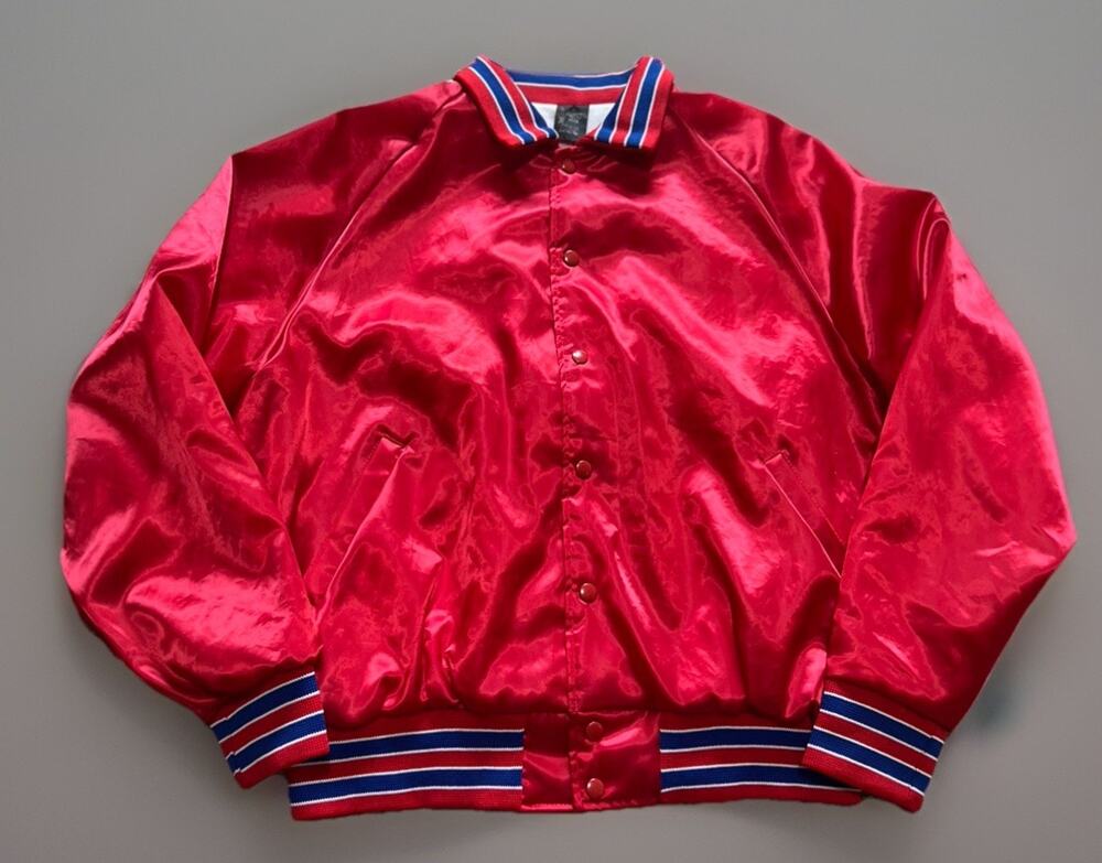 Pioneer Wagon Train Red Satin Vintage ARISTO JAC Bomber Jacket Mens XL